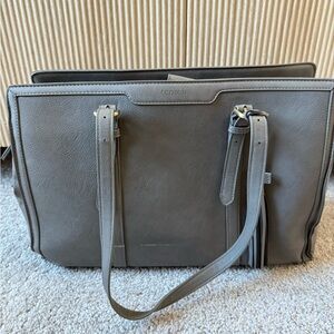 Gray leather shoulder work bag - padded computer section